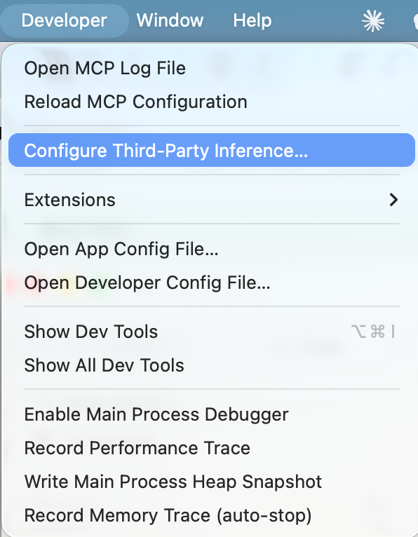 Claude Developer third-party inference menu